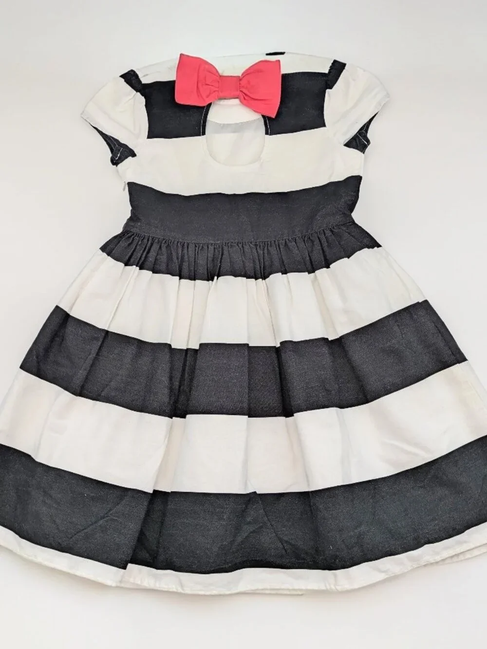 Gymboree Girls' (Size 5) Short- Sleeve Wide-Striped Party Dress w/Back Pink Bow